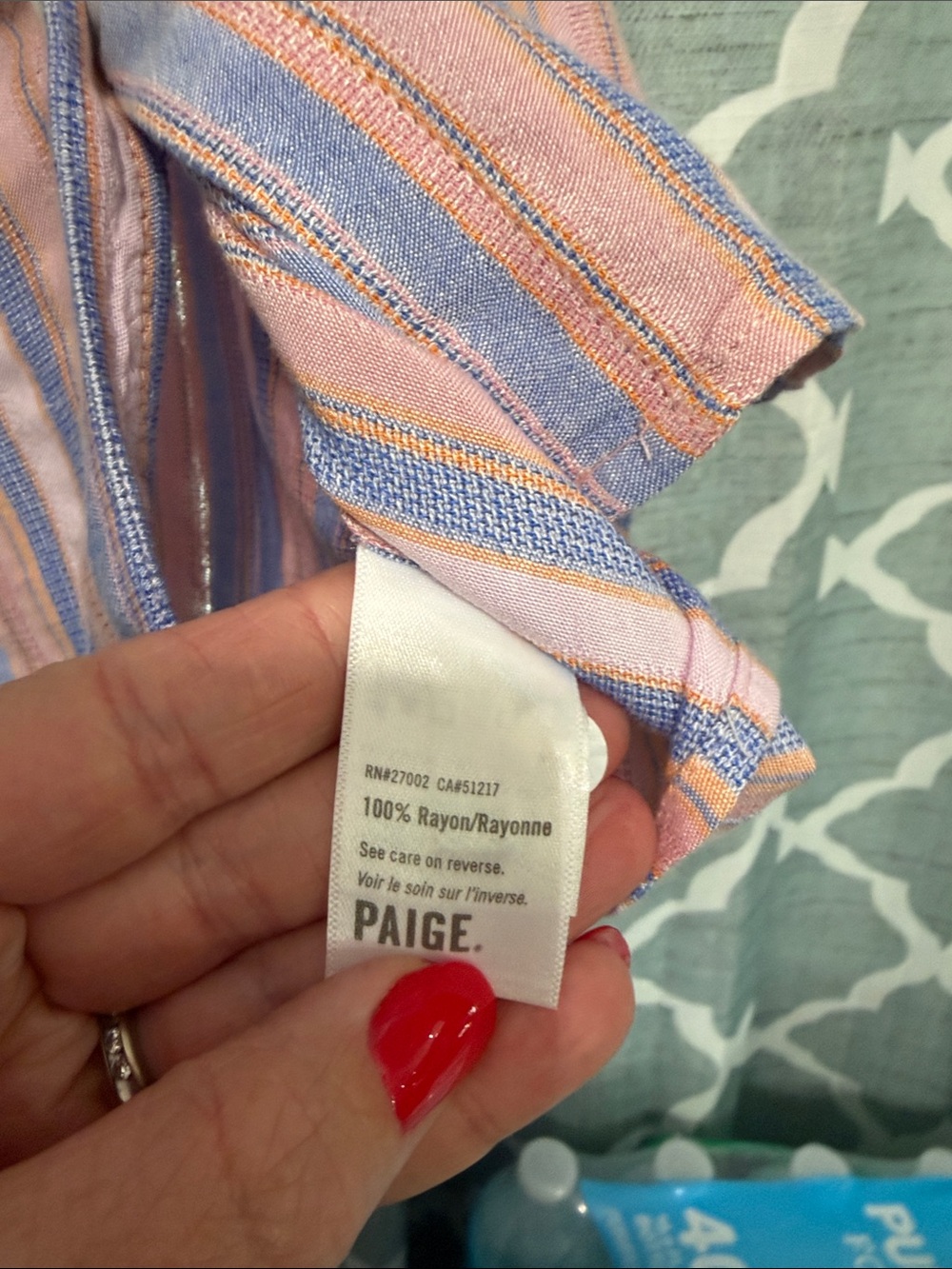 PAIGE Pink and Blue Striped Button-Down Blouse - Picture 4 of 4